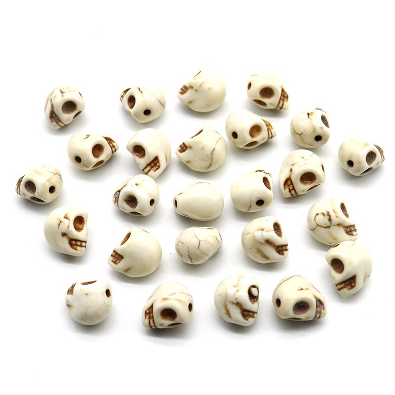 Cuentas de piedra Natural a la de 10MM, cuentas de calavera de howlita, amuleto de cuentas sueltas al por mayor para hacer joyería DIY: White   50pcs