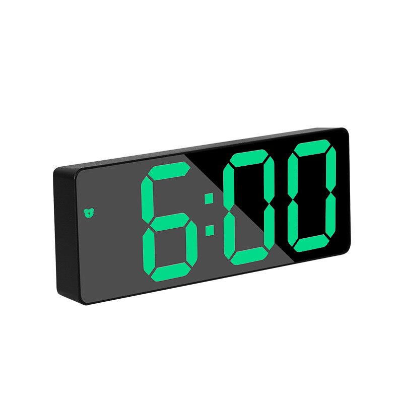 LED Mirror Digital Clock Alarm Battery USB Charging Date Temperature Display Snooze Funtion Electronic Watch Home Office Decor: B Black-green