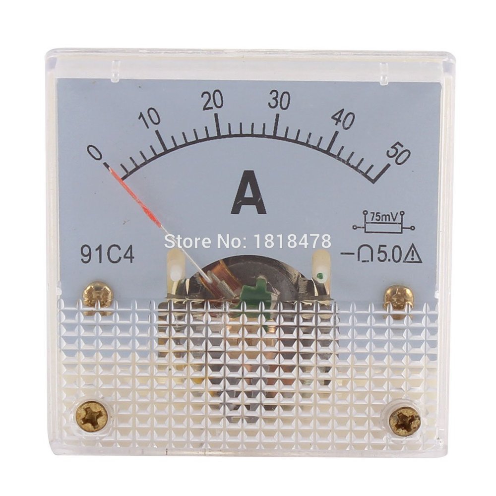 91C4 DC 0-50A/75mv Rectangle Analog Panel Ammeter Gauge Amperemeter Class 2.5 45*45mm