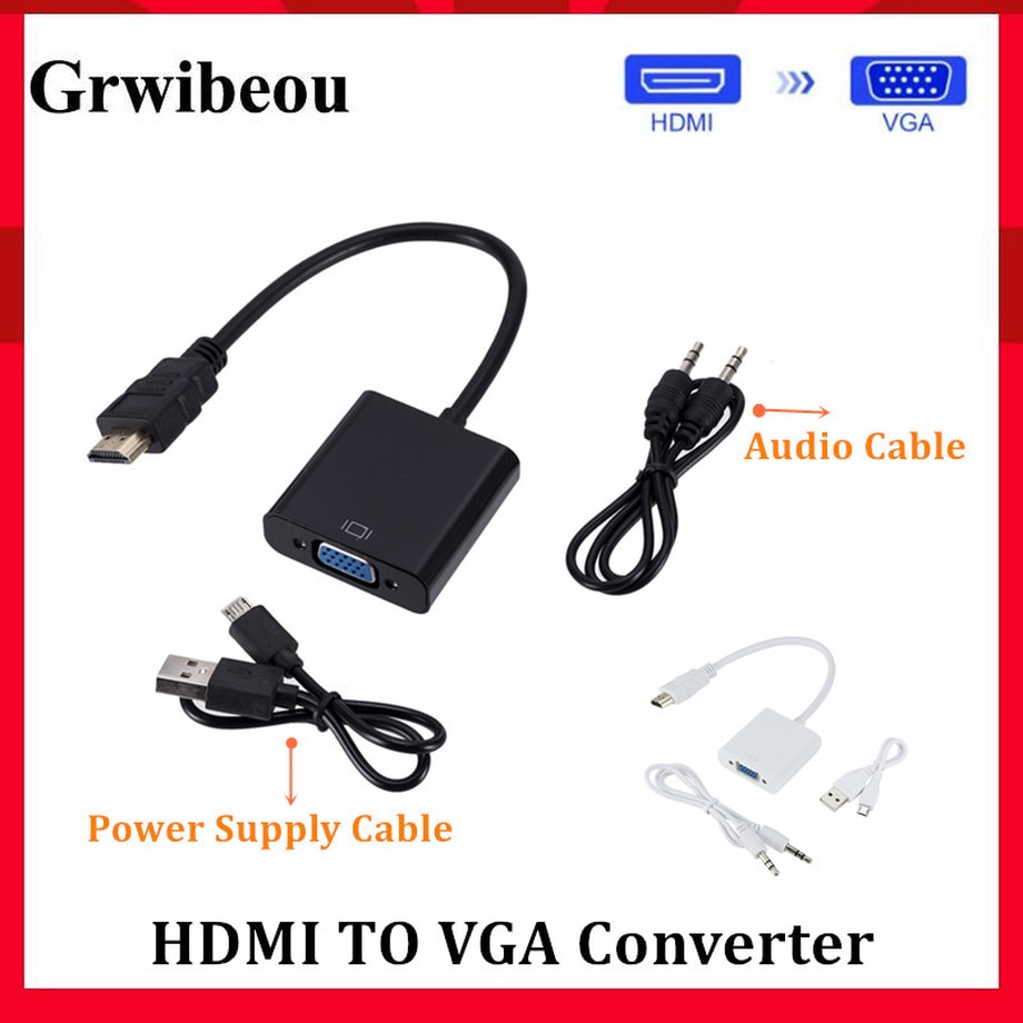 Grwibeou Hdmi Naar Vga Adapter Male Naar Famale Converter 1080P Digitale Naar Analoge Video Audio Voor Pc Laptop Tablet hdmi Naar Vga