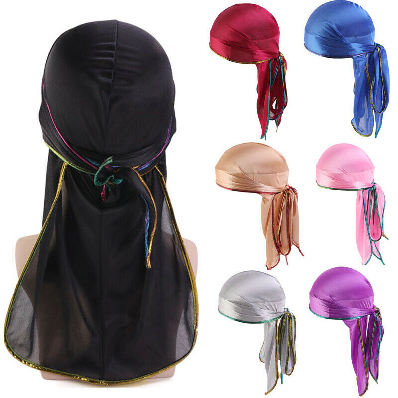 Novedad Unisex hombres mujeres Casual seda satén Bandana sólido turbante accesorios para la cabeza