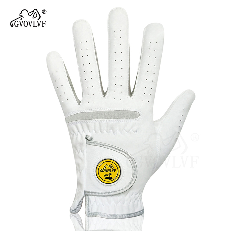 Guante de Golf para hombre, microfibra tela suave, transpirable, cómodo, con marcador magnético reemplazable, 1 unidad: Blanco / L