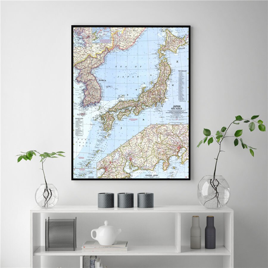 Grote Kaart Met Geographic Kaarten Van Japan Antieke Canvas Print Schilderij Vintage Poster Retro Bar Cafe Woonkamer Muursticker