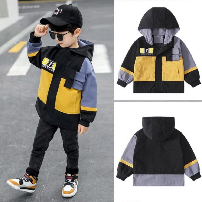 Jongens Jas Voor De Lente Herfst Katoenen Koreaanse Casual Letters Hooded Geul Jas Kinderkleding Jas Voor Jongens 4-11Y