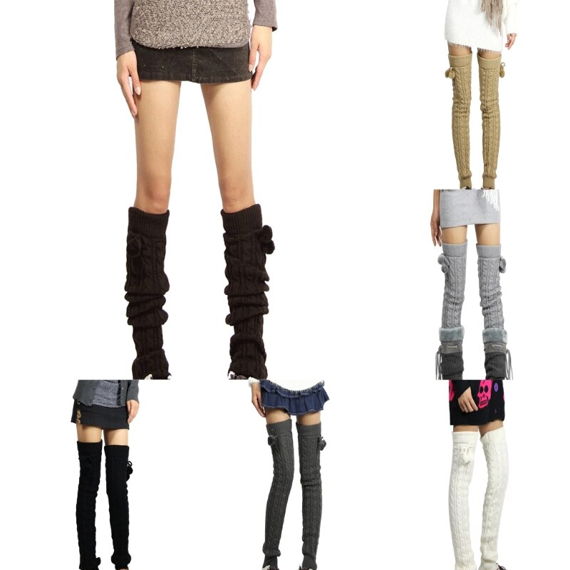 Gebreide Vrouwen Winter Beenwarmers Knie Hoge Dij Hoge Tie Kabel Gebreide Lange Boot Sokken Dames Laars Been Warmer