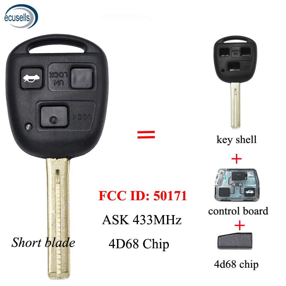 3 Knop Afstandsbediening Sleutel ASK433MHz 4D68 Chip Voor Lexus ES300 GS300 GS400 IS300 LS400 Fccid: 50171 TOY48 Korte Blade