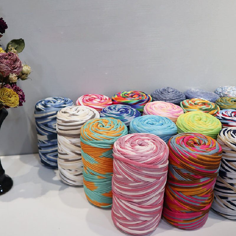 Tshirt Katoen Regenboog Garen Voor Breien Diy Zachte Wol Gehaakte Tas String Sectie Geverfd Gekleurde Weven Draad Puffy Chunky 300G