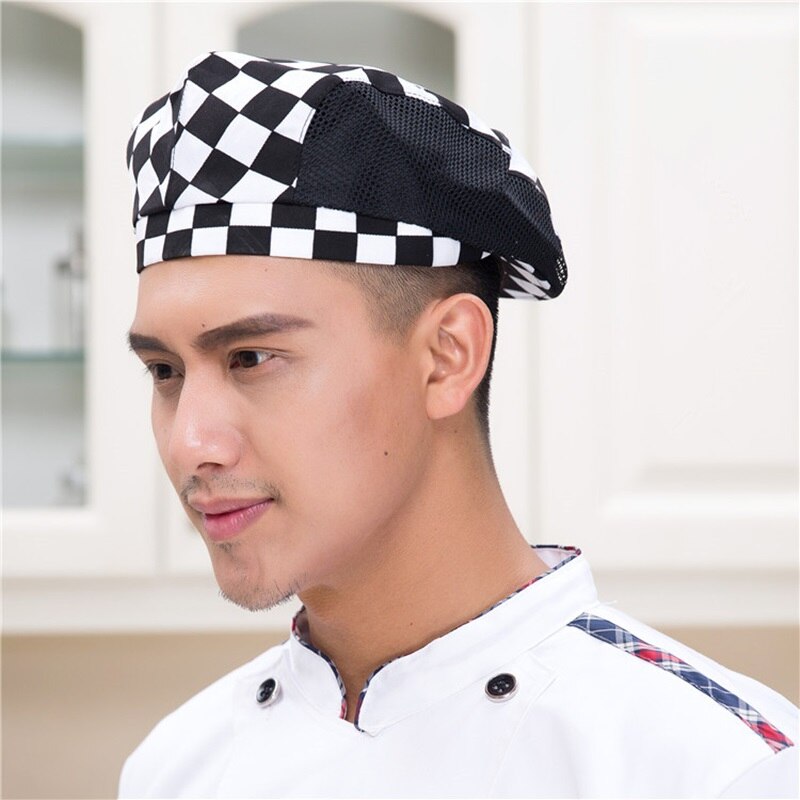 Mænd kvinder mesh patchwork kok restaurant køkken madlavning arbejdstøj hatte baret hotel bakey cafe tjener åndbar kasket 56-58cm: 2