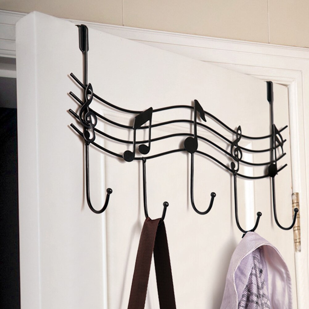 Door Back Hooks Metal Notes Wall Hooks Hanger Kitchen Bathroom clothes bags hats towels Organizer Hanger Hooks With 5-Hook: black