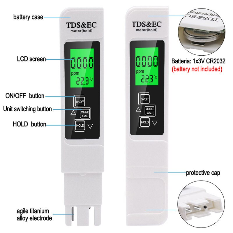 Portable Water TDS Meter Pen EC Conductivity Tester Water Monitor for Drinking Water Fertilizer Concentration