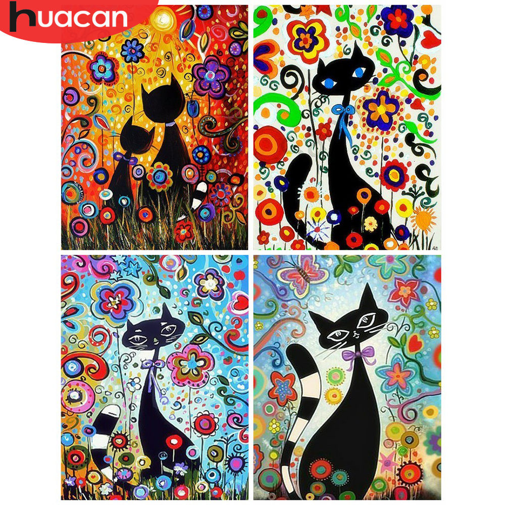 Huacan Schilderen Door Nummer Dier Kat Kits Tekening Canvas Handgeschilderd Foto Diy Art Home Decoratie