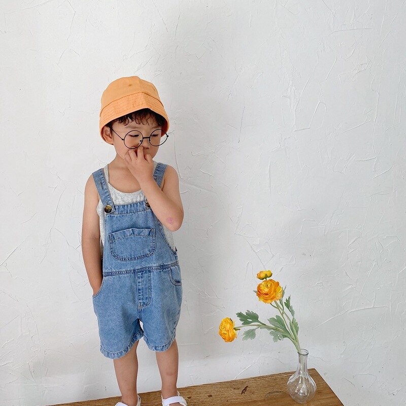 Été bébé garçons salopette décontracté en vrac shorts style coréen enfants couleur unie denim jarretelles