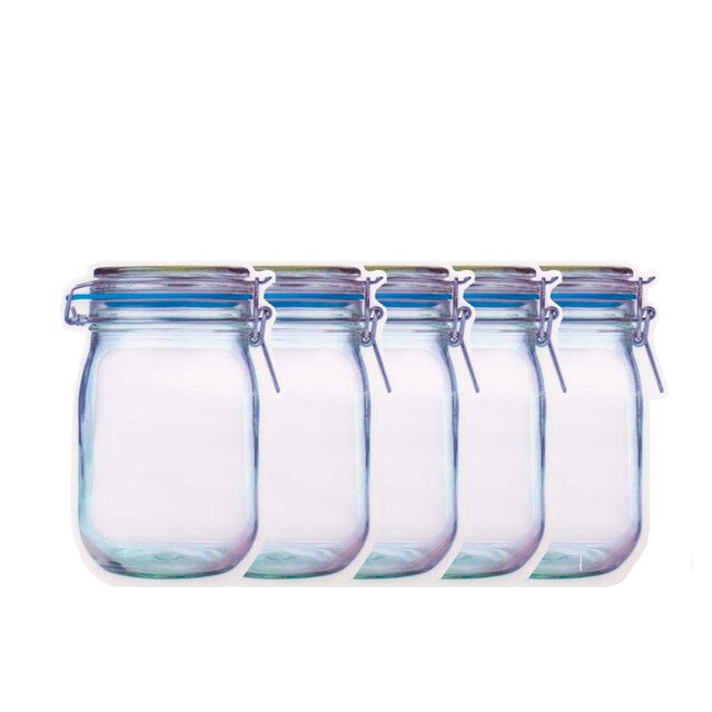 Eco Friendly Portable Mason Jar Bag Plastic Kitchen Organizer And Storage Container Box Bolsa De Plastico Rangement Ziplock Bags: l 5pcs