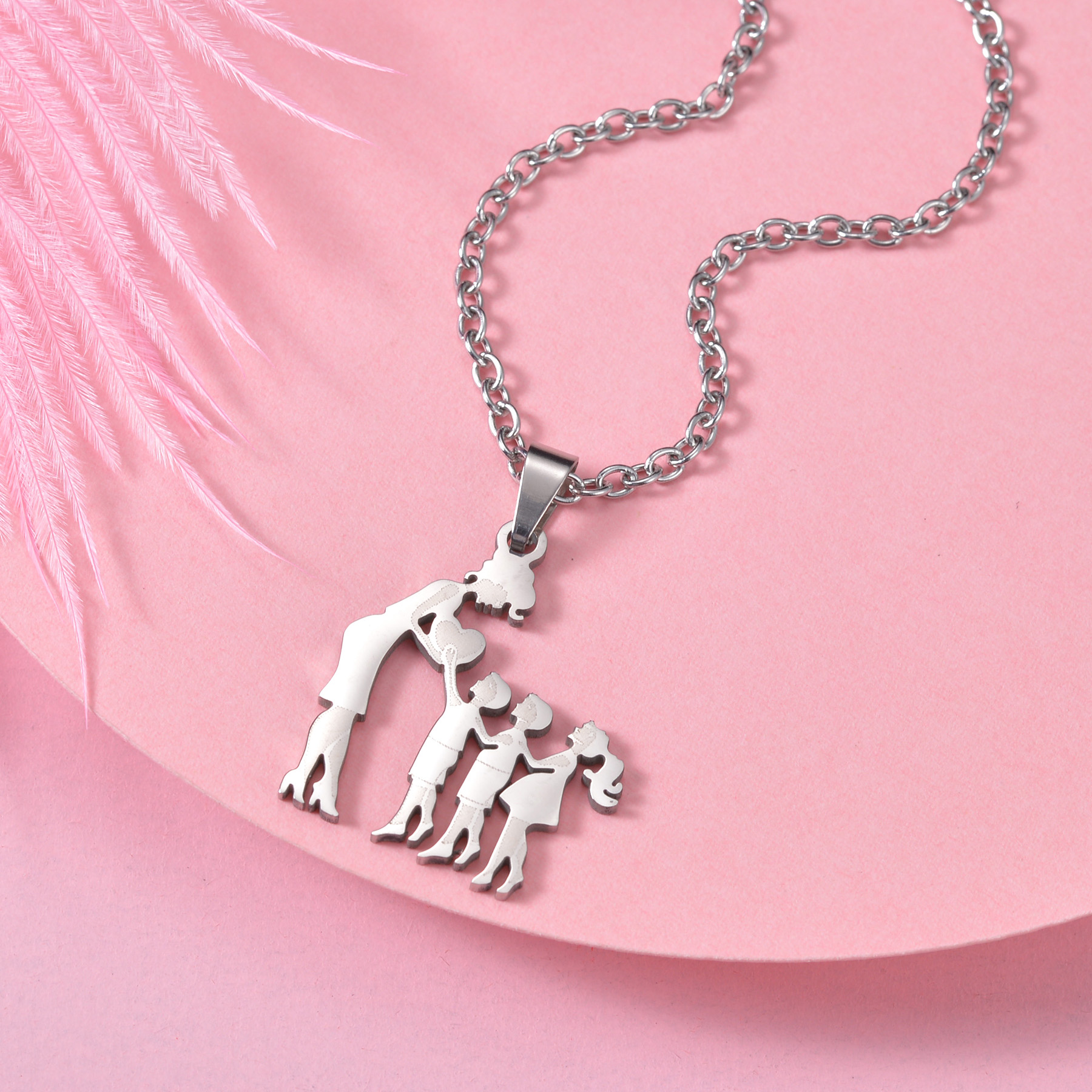 Mothers and Children Family Stainless Steel Necklaces Silver Color Multiples Kids Pendant Necklace Jewelry Mother's Day