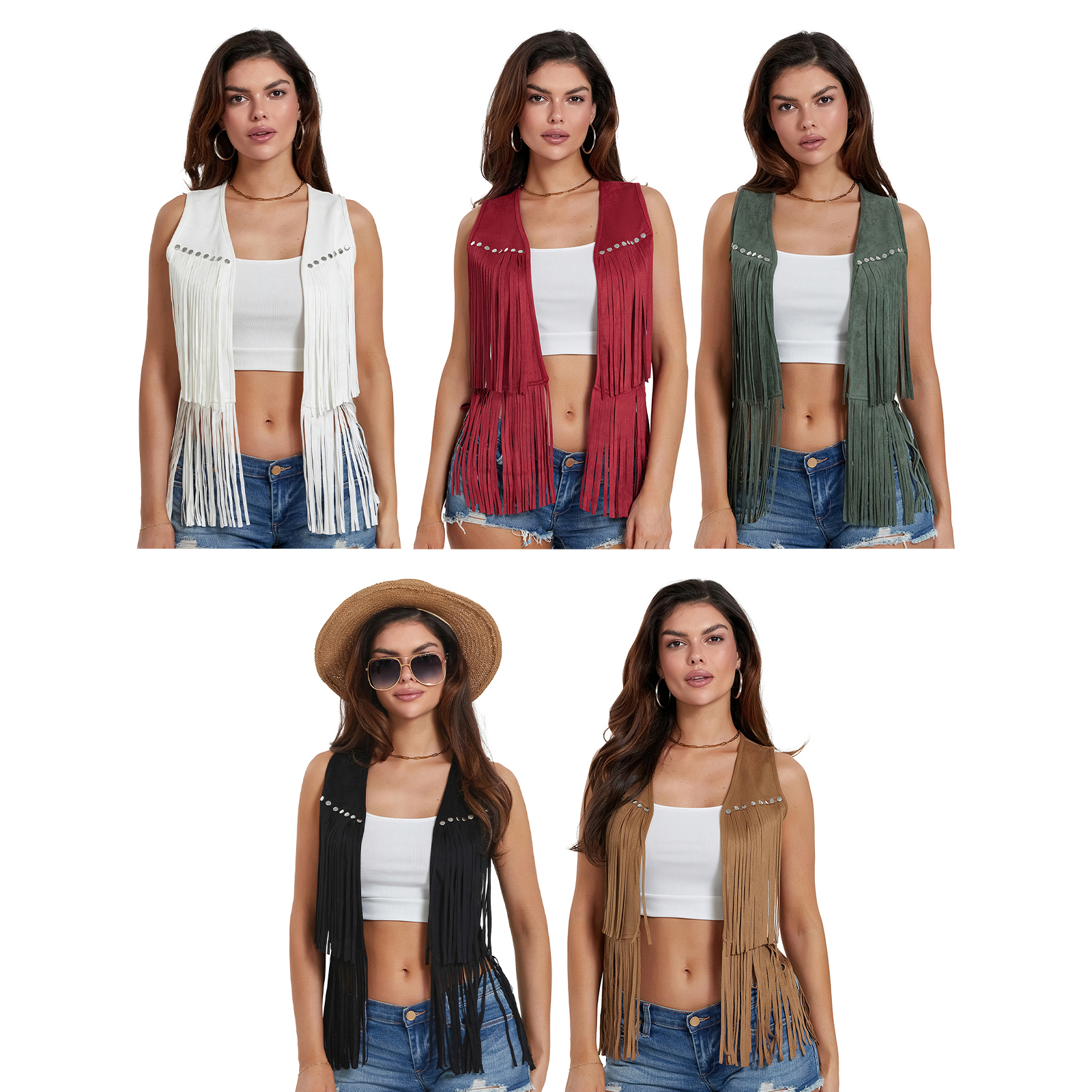 Women's Boho Hippie Waistcoat Vest Lightweight Solid Color Open Front Sleeveless Jacket with Tassel for Streetwear Outerwear