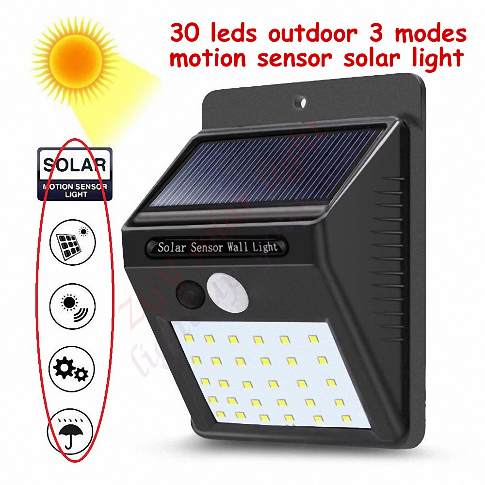 2/4PCS 30 LED Solar Motion Sensor Light Outdoor garden solar Wall Lamp Waterproof 3 Modes street-yard-stair-deck security lamps