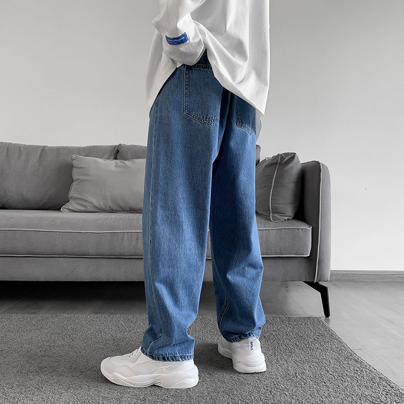 Pantalones vaqueros rectos de estilo coreano para hombre, informal Retro, azul, ropa de calle suelta, Hip-hop, M-3XL
