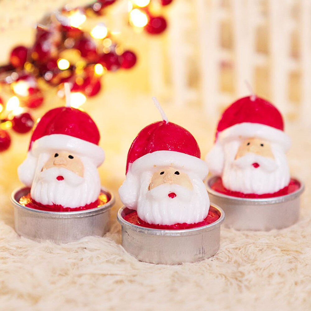 3pcs Cute Christmas Tealight Candles Santa Snowman Pine Cone Box Candle for Home Xmas Party Celebration Decorations