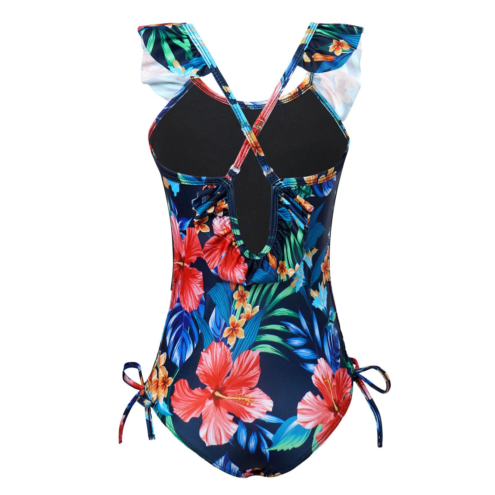 Kids Girls One-piece Beachwear Floral Pattern Ruffle U Neck Spaghetti Straps Leotard Swimsuit Beach Swimwear Bathing Suits
