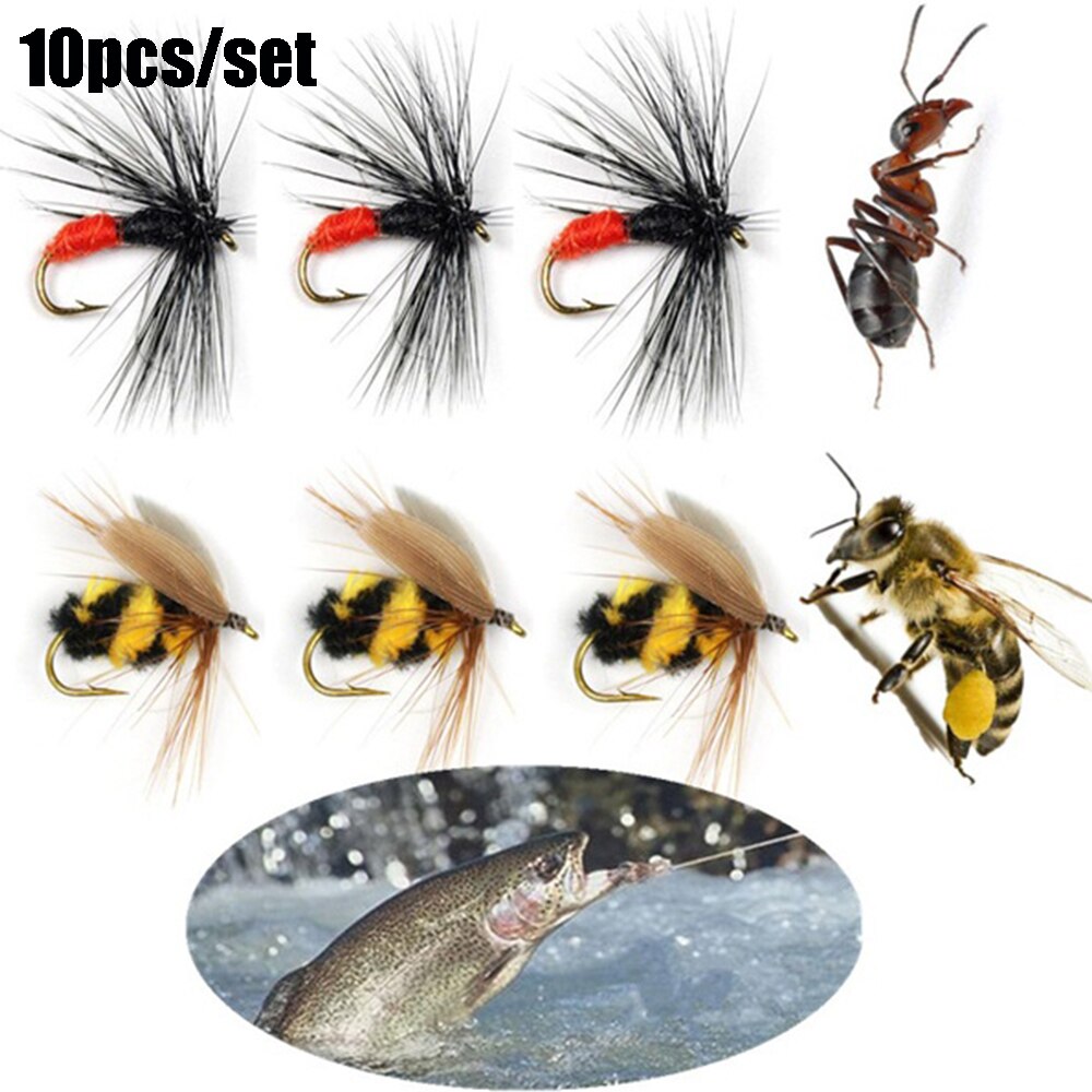 Señuelos de Pesca de trucha con mosca Artificial, cebo biónico, aparejos de pesca de abeja/hormiga, accesorios de pesca suave en el mar, 10 piezas, n. ° 10