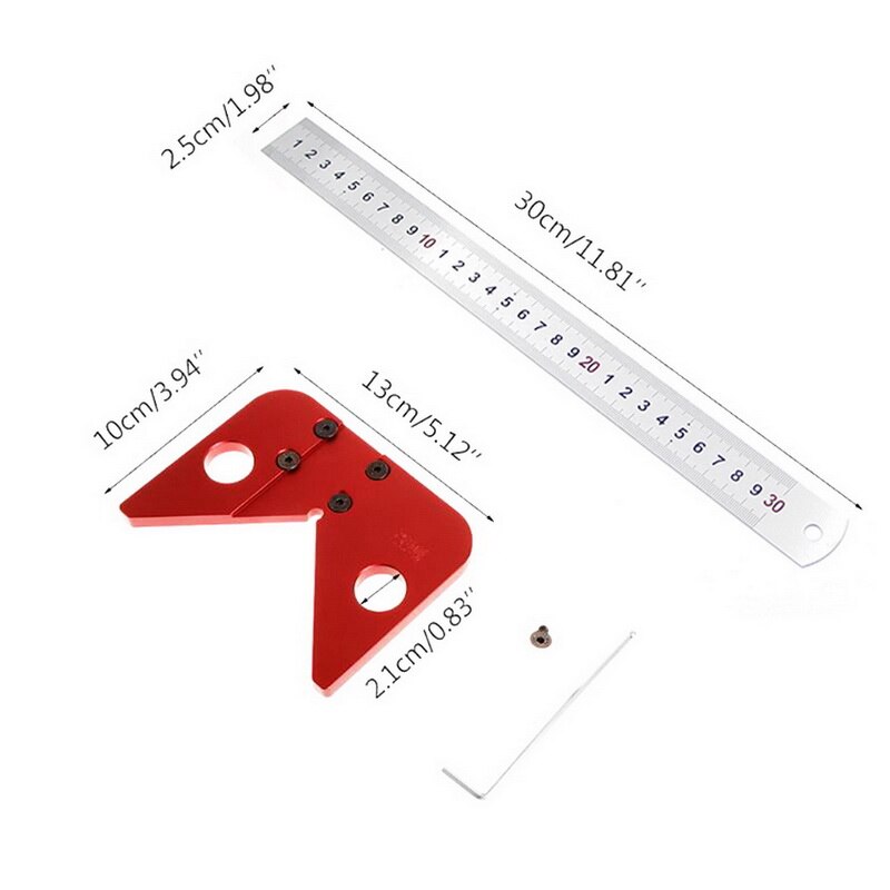 45 graden hoek ronde middenlijn metrisch/inch schrijfinstrument hout gelinieerd timmerman ronde hart liniaal lay-out meter houtbewerking doe-het-zelf gereedschap: Metrisch