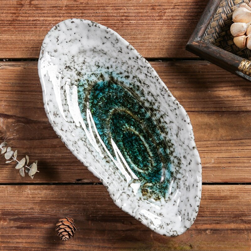 Shell Shape Ceramic Tableware Sushi Dishes Sashimi Snacks Plate Oyster Shell Dish For Japanese Restaurant Hotel: 10 inches