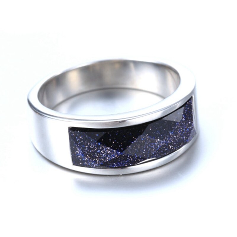 Doyubo herenringaccessoires van roestvrij staal met vierkante blauwe stenen, herenring met graveerlogo en naam  da141