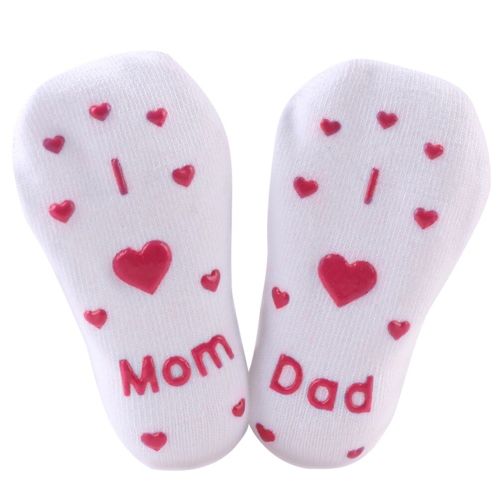 Baby Toddler Winter Warm Socks Pure Cotton Anti-slip Socks Mom & Dad Letter Socks with Glue Dots for Baby Boys & Girls