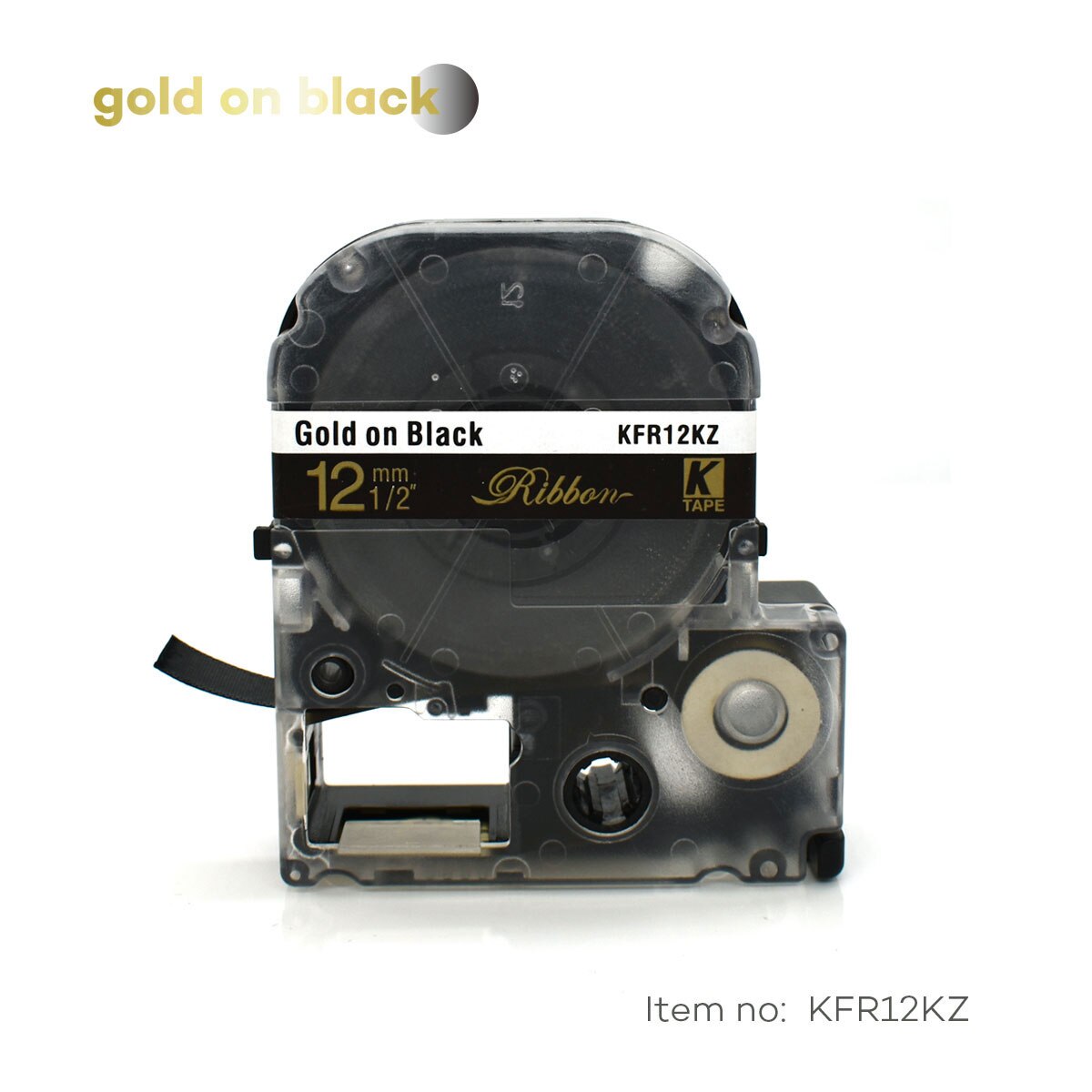 Satin Ribbon Labeling Tapes 12mm*5m SFR12BK SFR12PK SFR12KZ SFR12NZ SFR12RZ Compatible Epson KingJim Label Printer LW-300 LW-700: gold on black