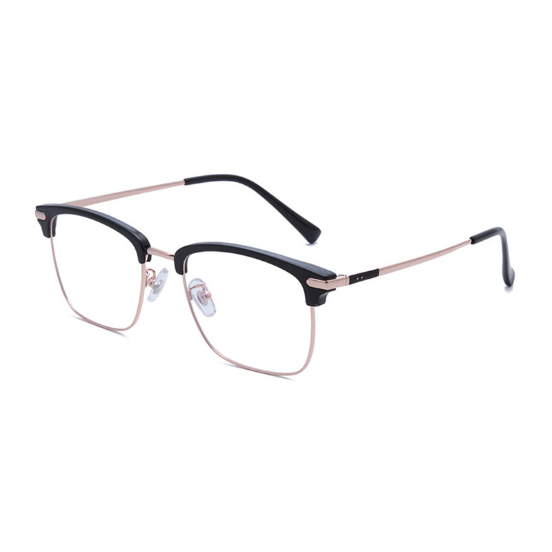 Gafas con montura de titanio puro para hombre, lentes con borde completo, bisagras de primavera, gafas de visión corta, gafas rectangulares: Black Rose Gold