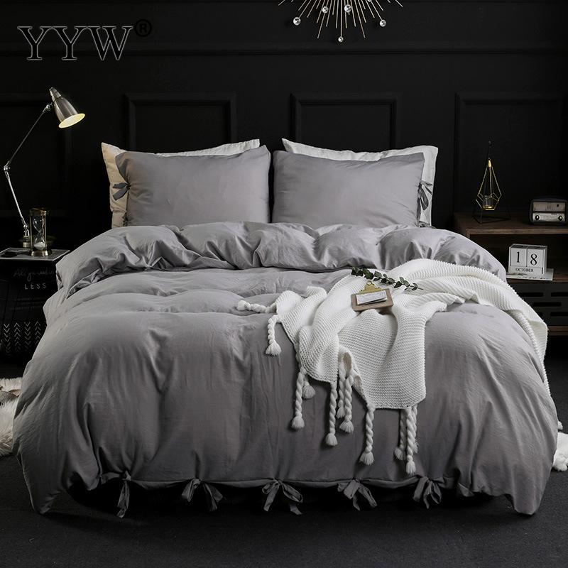3pcs Beddengoed Set Beddengoed Dekbed Beddengoed Set Ropa De Cama Met Kwastje Grijs Wit Beddengoed Set 2 Mensen polyester Bed Set: gray / cnqueen