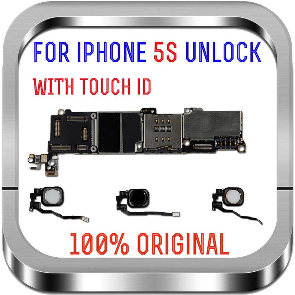 Placa base desbloqueada para iphone 5S, tarjeta madre de 16GB/32GB/64GB,100% Original para iphone 5S, con/sin ID táctil, iCloud gratis