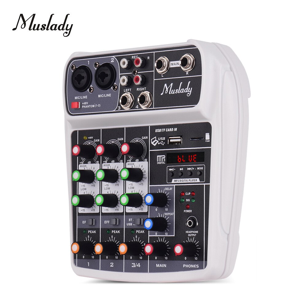 Mixing Console Digital Audio Mixer 4-Channel BT MP3 USB Input 48V Phantom Power for Recording DJ Network Live Broadcast Karaoke