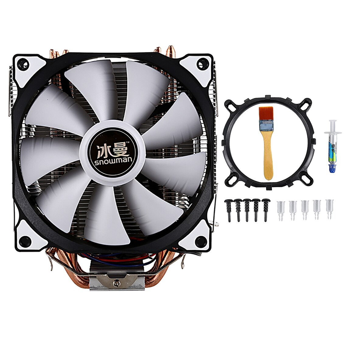 Sneeuwpop 4PIN Cpu Koelsysteem Direct Contact Cpu Cooler Master Heatpipes Freeze Tower Cpu Cooling Dubbele Ventilator Met Pwm 2 fans: Type A White