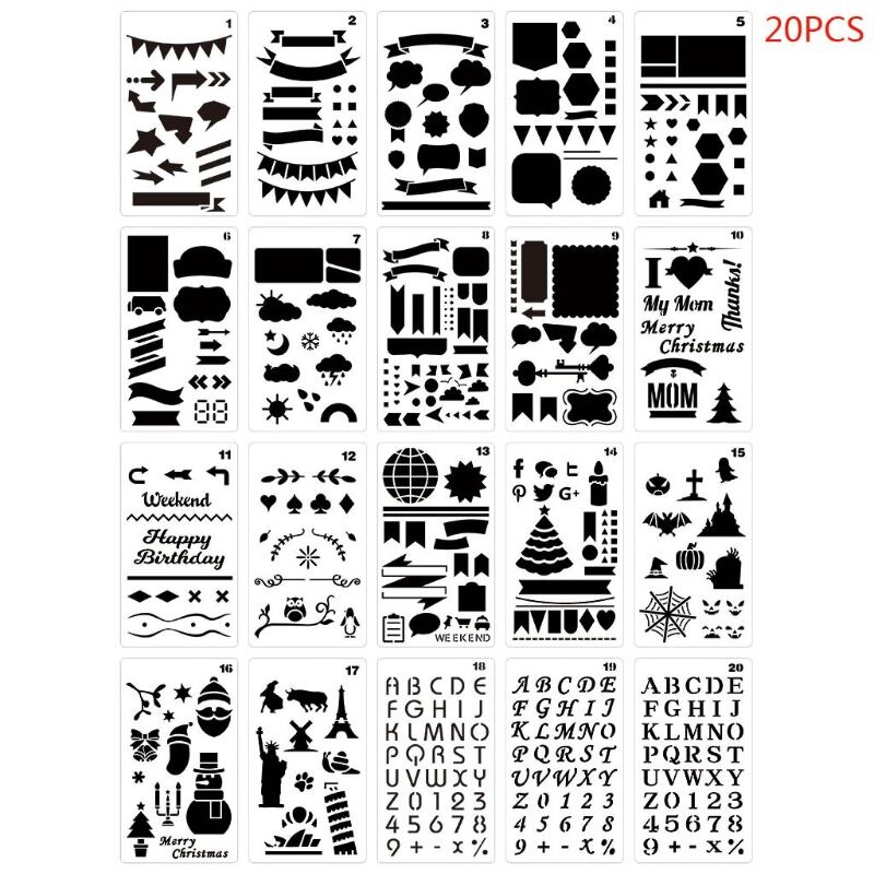 20 Stks/set Journal Tekening Sjabloon Stencil Schilderen Embossing Scrapbooking Diy