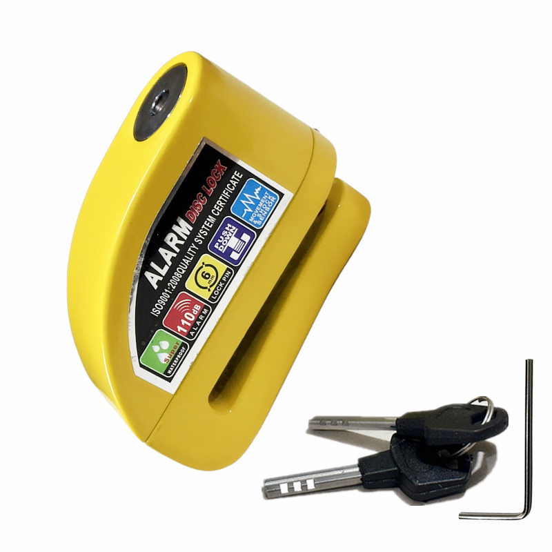 Motorrad-Alarmschloss, Fahrrad-Sicherheits-Diebstahlsicherung, Motorrad, Mountainbike, Scheibenbremse, Schloss + Tasche + 1,5 m, Erinnerungsseil, 6 Farben: Gold