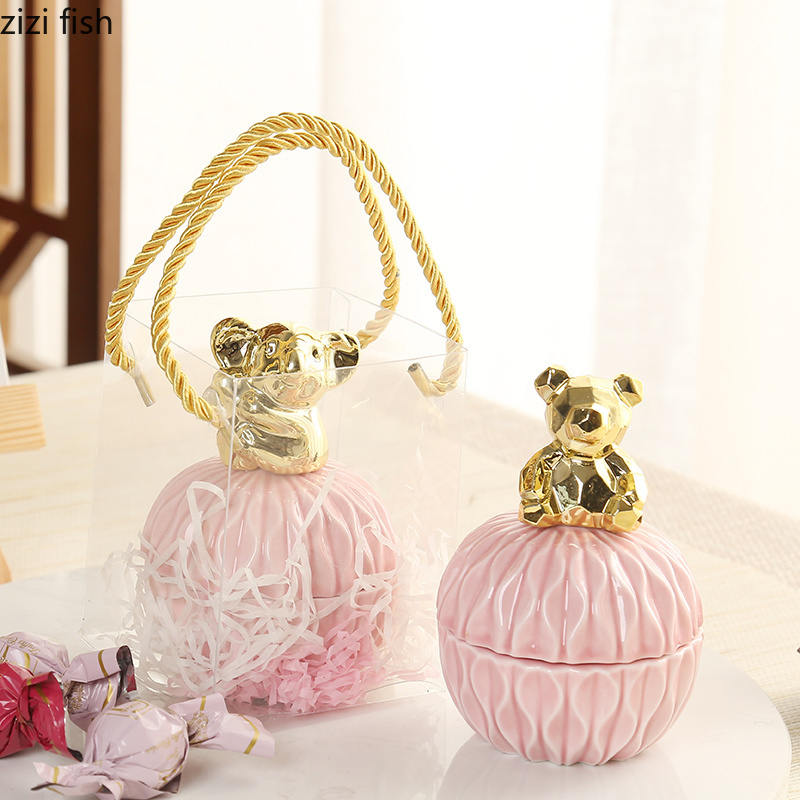 Rosa geometriske dyr keramiske smykkeskrin giftering smykkeboks med krystallholder øredobber smykkeoppbevaringsboks håndverk