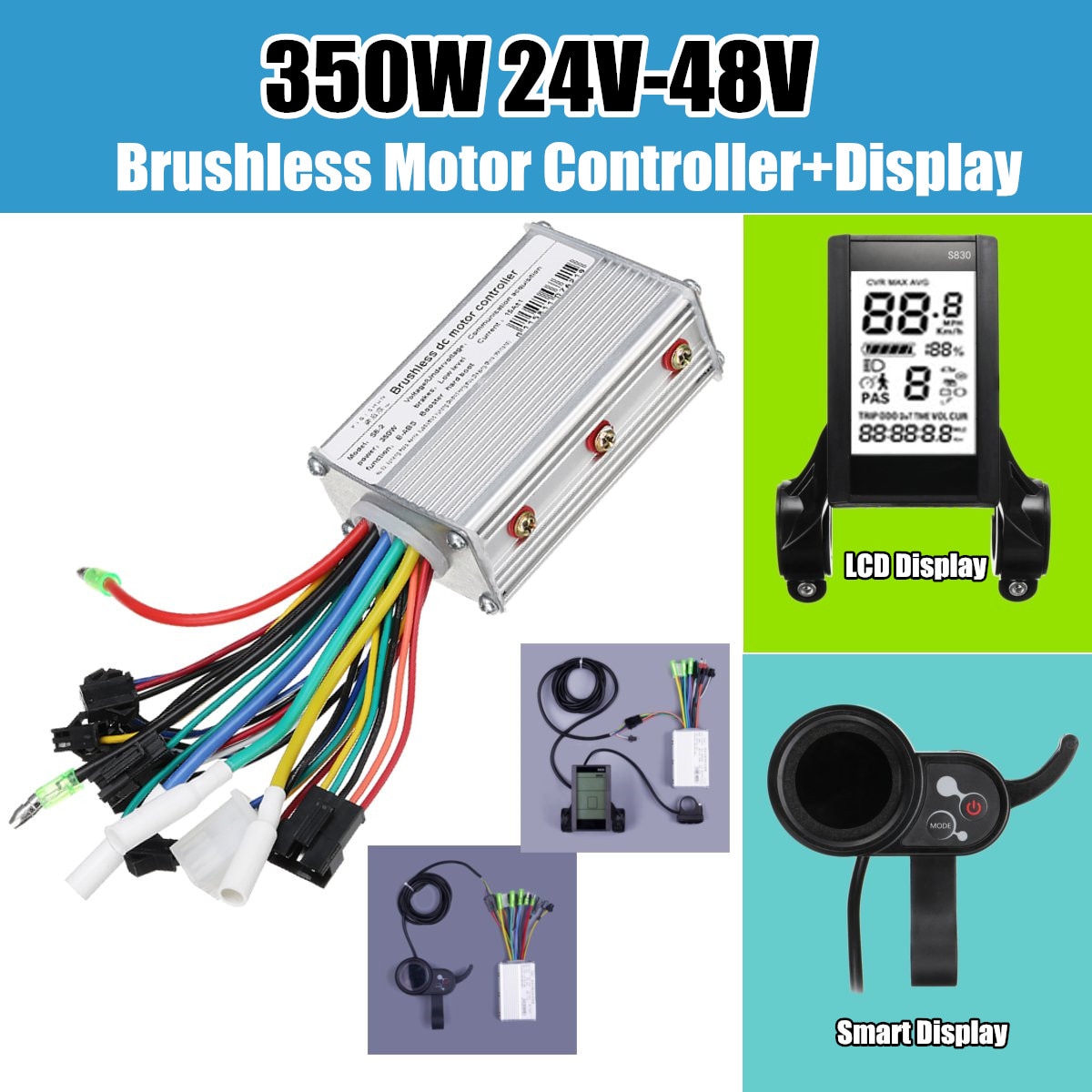350w borstelloze motoren met 24v-48v borstelloze motoren, lcd/smart display voor scooters, e-bikes en elektrische fietsaccessoires