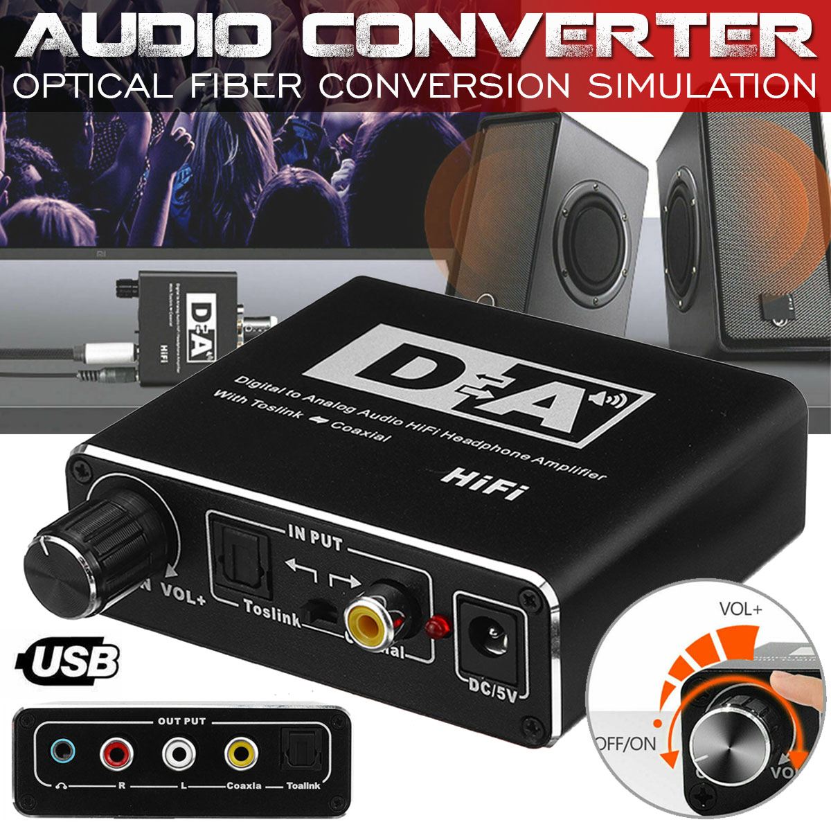 Digital to Analog Audio Converter Hifi DAC Amp 3.5mm Headphone Amplifier Coaxial Output Toslink to RCA Mini Decoder 24bit/192kHZ