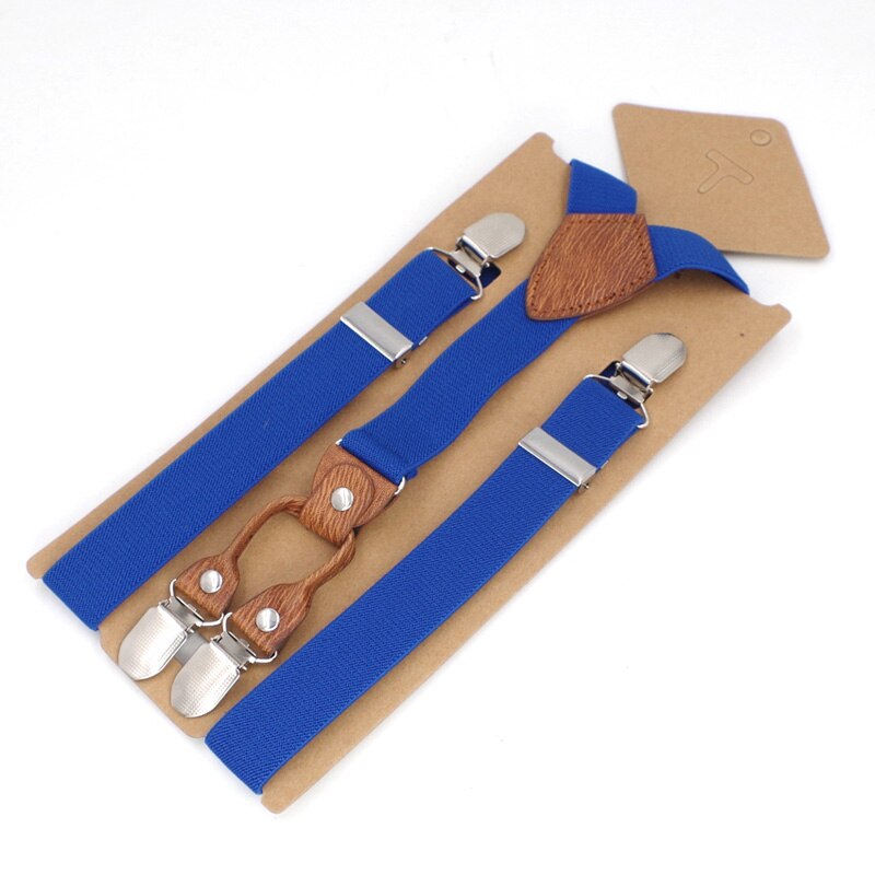 Kids Suspenders 4 Clips Leather Braces Kids Suspensorio Elastic Adjustable Tirantes Bretelles 2.5*75cm: Blue