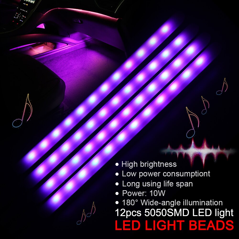 Usb-ljus bil interiör ljus led strip ljus flerfärgad musik sensor justerbar bil fotvägg ljus med telefon app styrning