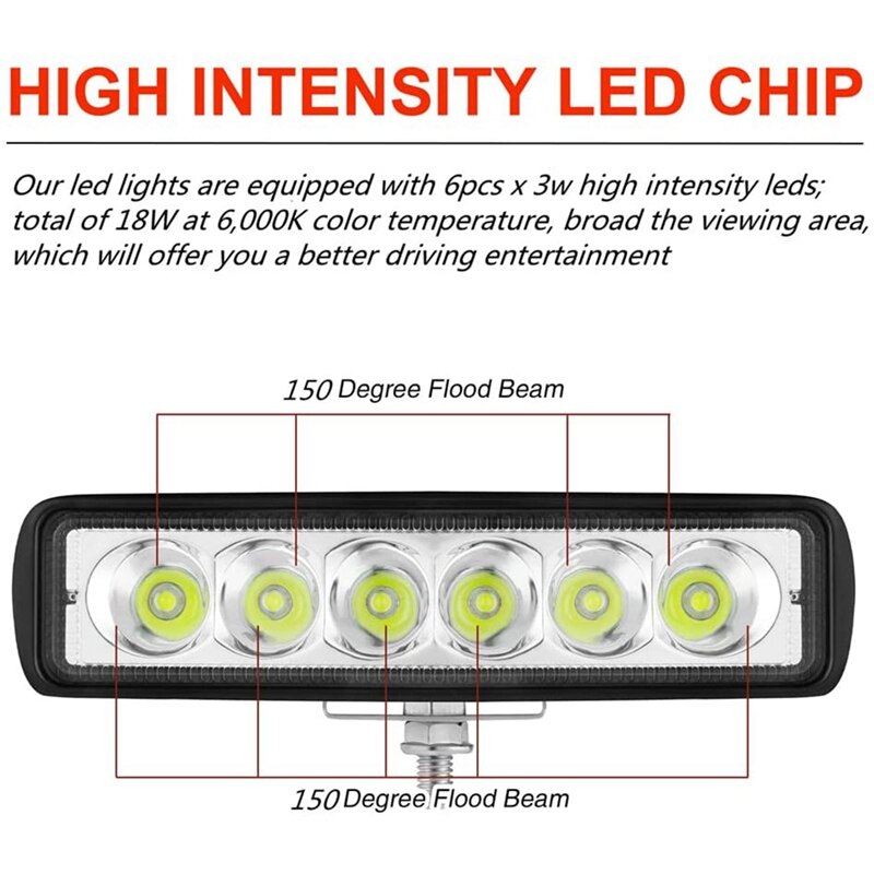 Led Boot Verlichting, 6 Inch Marine Deck Dock Licht Boot Flood Spreader Licht Bar, Boot Koplampen, 12/24V Led Verlichting