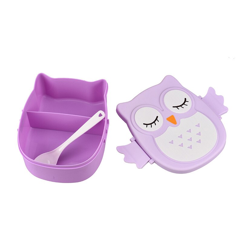 Koreaanse Cartoon Uil Vormige Lunchbox Met Lepel Vork Kids Bento Dozen Lunchbox Voedsel Container Storage Case 900 Ml: Paars