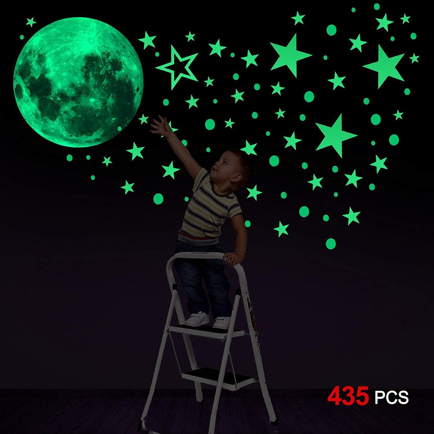435pcs Living Room Decoratio Luminous Sticker Luminous Moon Dot Star Wall Ceiling Decal Mural Relaxing Atmosphere Bedroom n