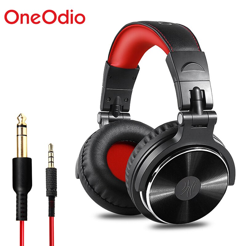 Oneodio Studio DJ Headphones With Microphone Over Ear Wired HiFi Monitoring Headset Foldable Gaming Earphone For PC: Pro-10Red