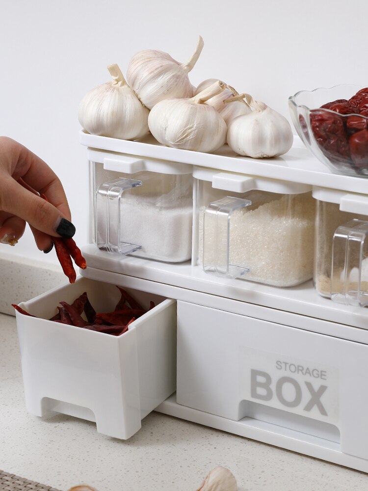 Stackable Condiment Storage Container With Drawer Plastic Seasoning Storage Box Set Kitchen Organizer Rangement Cuisine