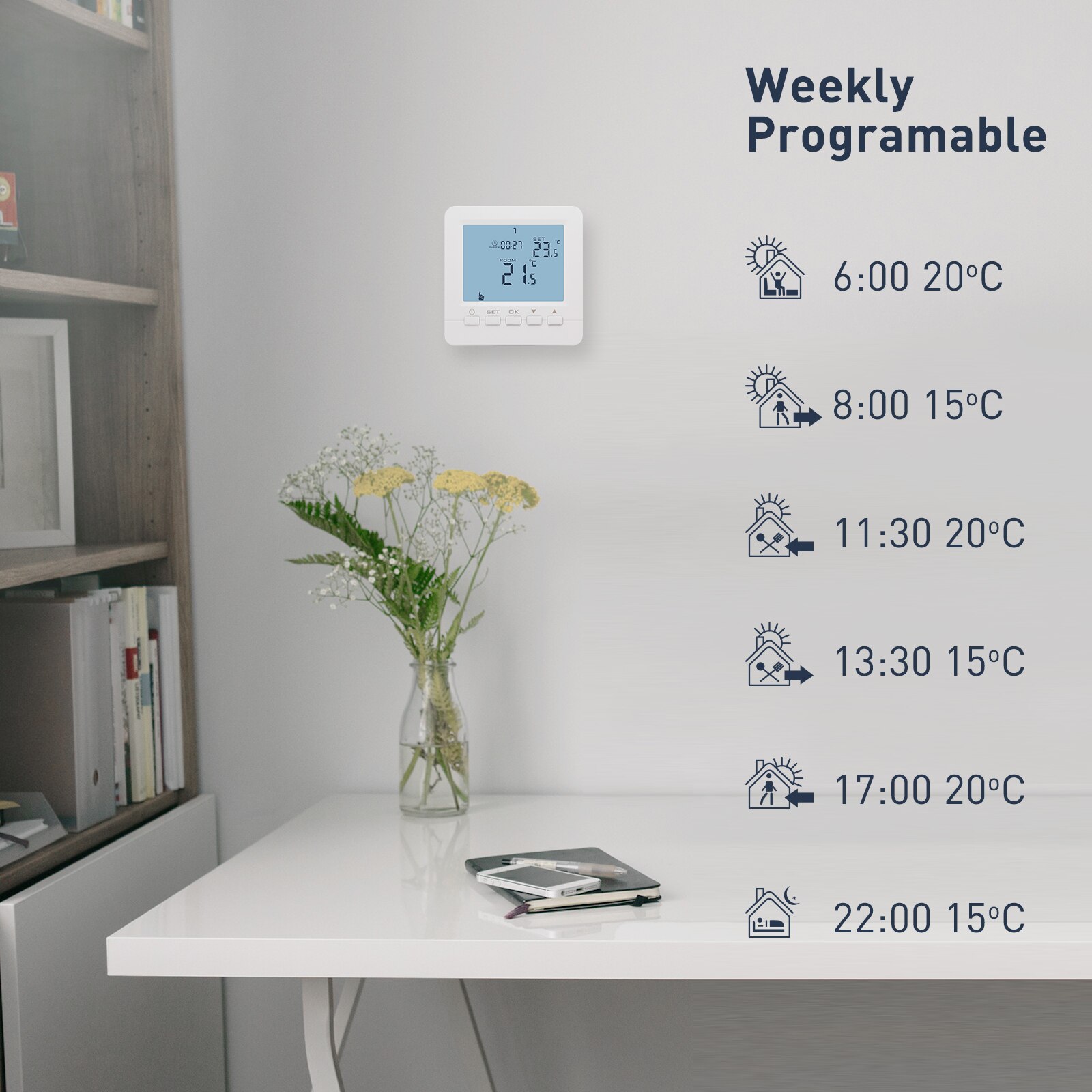 Beok RF termostato senza fili per caldaia a gas riscaldamento regolatore di temperatura ambiente regolatore programmabile settimanale 433 telecomando