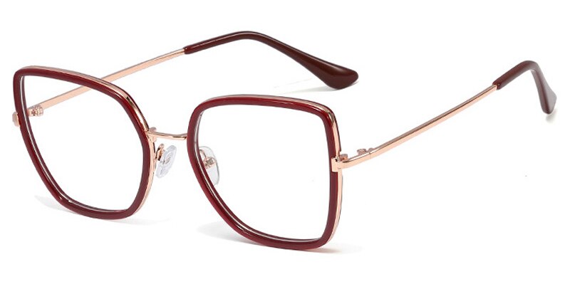 Peekaboo tr90 big glasses cat eye square clear lens pink woman eyeglasses prescription metal gold for ladies: red gold frame