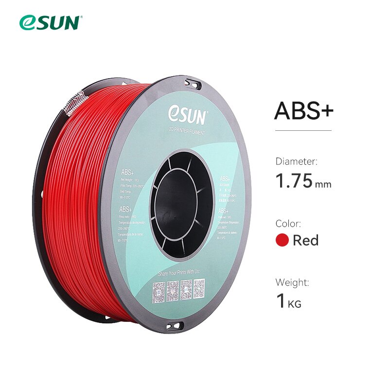 eSUN ABS+ Filament 1.75mm ABS Plus 3D Printer Filament Accuracy +/- 0.05mm 1KG 2.2 LBS Spool 3D Printing Material for 3D Printer: Red