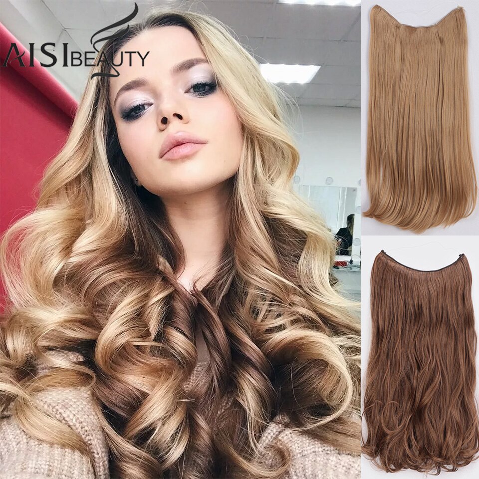 Synthetic Hair Extensions Long Straight Fish Line Hairpieces No Clips in One Piece Hair Extensions Heat Resistant Hair for Women